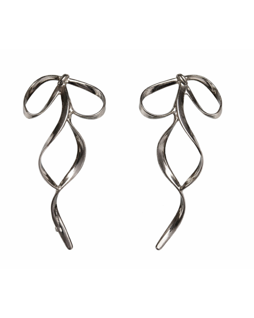 Sculpted Silver Ribbon Drop Earrings