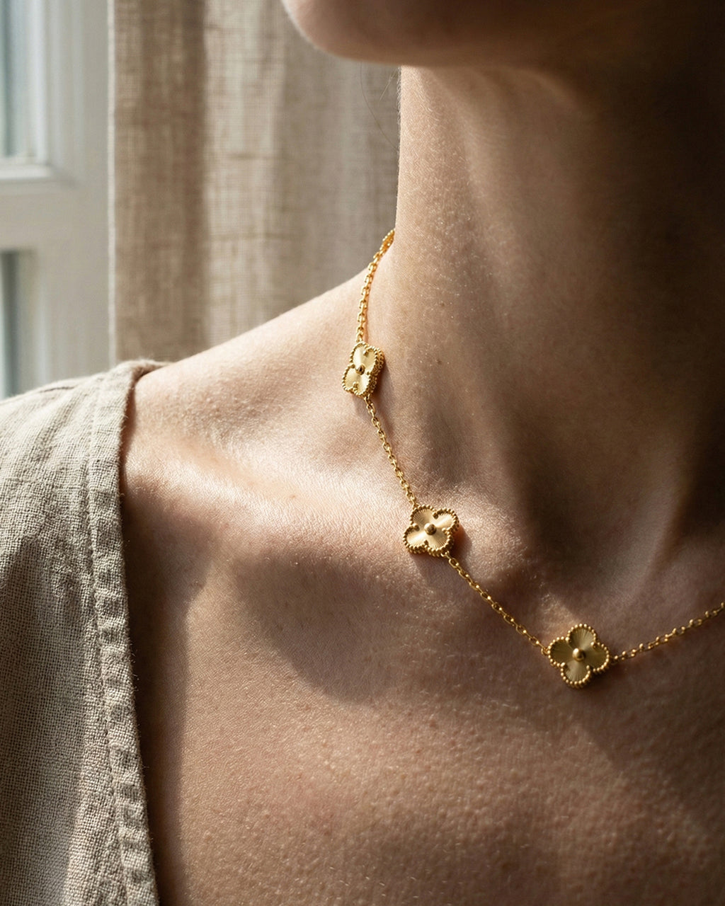 Gold Clover Station Necklace