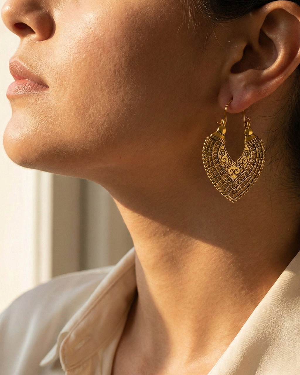 Intricate Filigree Heart Hoops