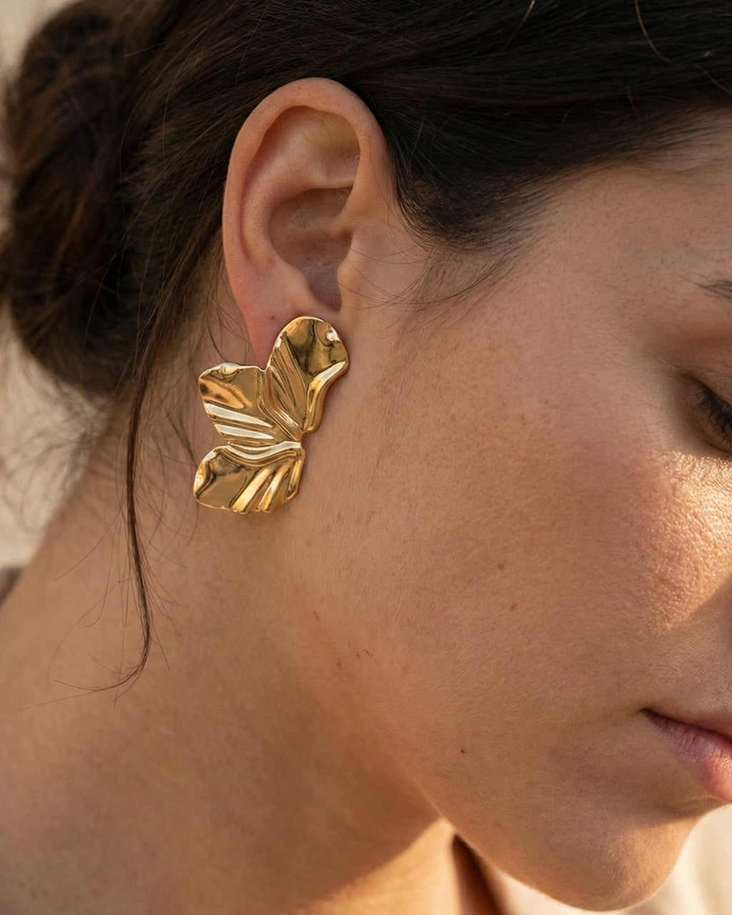 Large Abstract Gold Petal Studs