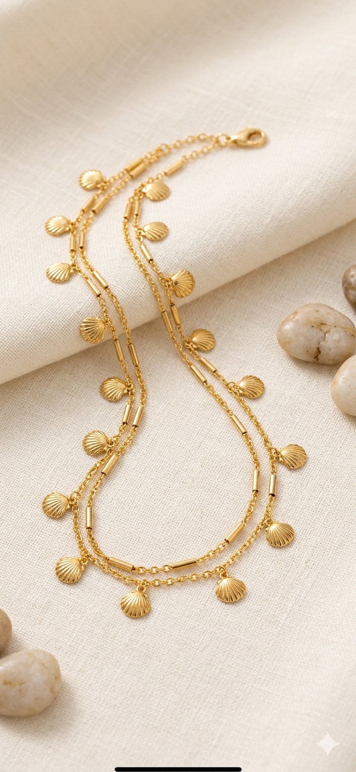 Gold Sea Shell Double-Layered Anklet