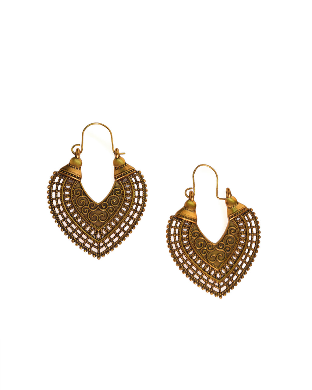 Intricate Filigree Heart Hoops