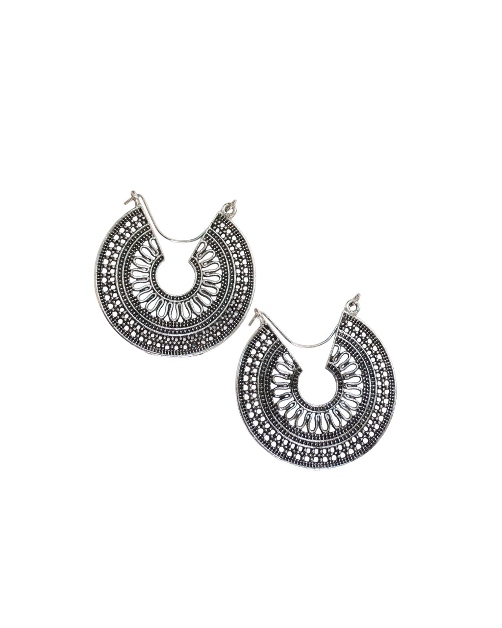 Silver Filigree Crescent Hoops